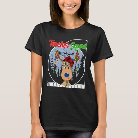クリスマス先生スクワッド トナカイ サンタ帽子 先生 Tシャツ (正面)