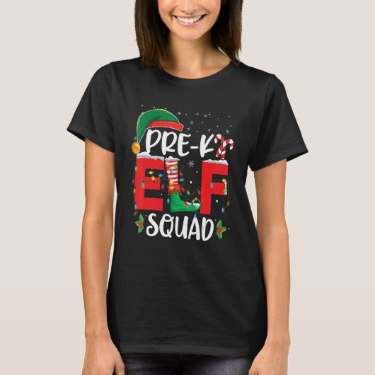 クリスマス先生プレK小妖精や小人分隊マッチンググループX Tシャツ (正面)