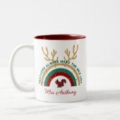 クリスマス先生レインボーナイスリストかわいいギフト ツートーンマグカップ (左)