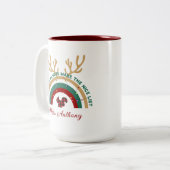 クリスマス先生レインボーナイスリストかわいいギフト ツートーンマグカップ (正面左)