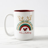 クリスマス先生レインボーナイスリストかわいいギフト ツートーンマグカップ (左)