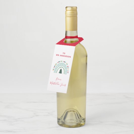 クリスマス先生レインボーナイスリストかわいいギフト ボトルネックタグ (アングル)