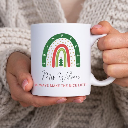 クリスマス先生レインボー ナイスリスト コーヒーマグカップ