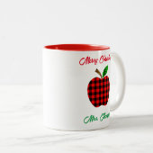 クリスマス先生レッドプレイドアップル名前をカスタムする ツートーンマグカップ (正面右)