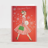 クリスマス再びヴィンテージ1950sファッションレディ シーズンカード (正面)