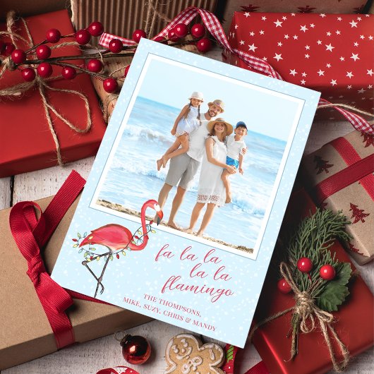 クリスマス写真かわいいビーチピンク熱帯フラミンゴ シーズンカード