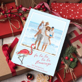 クリスマス写真かわいいビーチピンク熱帯フラミンゴ シーズンカード