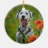クリスマス写真かわいい子犬ダルマチアンホリデー セラミックオーナメント (裏面)