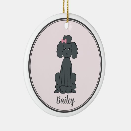 クリスマス写真かわいい子犬ブラックプードル セラミックオーナメント (右)