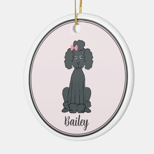 クリスマス写真かわいい子犬ブラックプードル セラミックオーナメント (左)