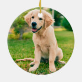 クリスマス写真かわいい子犬ラブラドール セラミックオーナメント (裏面)