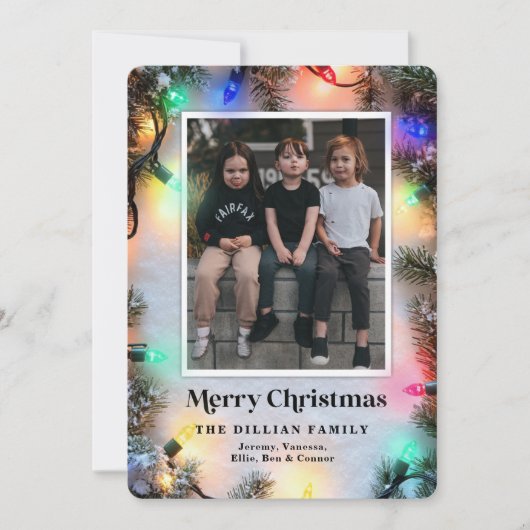 クリスマス写真のホリデーカーモダンドフェスティバルライト シーズンカード (正面)