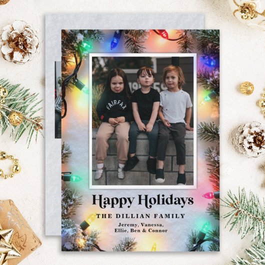 クリスマス写真のホリデーカーモダンドフェスティバルライト シーズンカード
