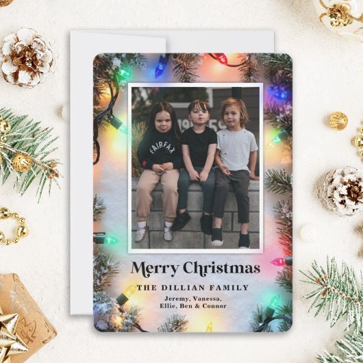 クリスマス写真のホリデーカーモダンドフェスティバルライト シーズンカード