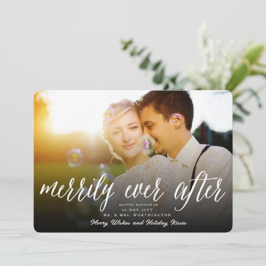 クリスマス写真の台本の後を楽しく結婚過ごす シーズンカード (スタンド正面)