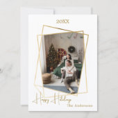 クリスマス写真の幾何学的金ゴールド モダン シーズンカード (正面)