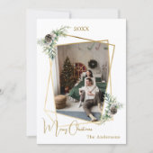 クリスマス写真の幾何学的金ゴールド モダン シーズンカード (正面)