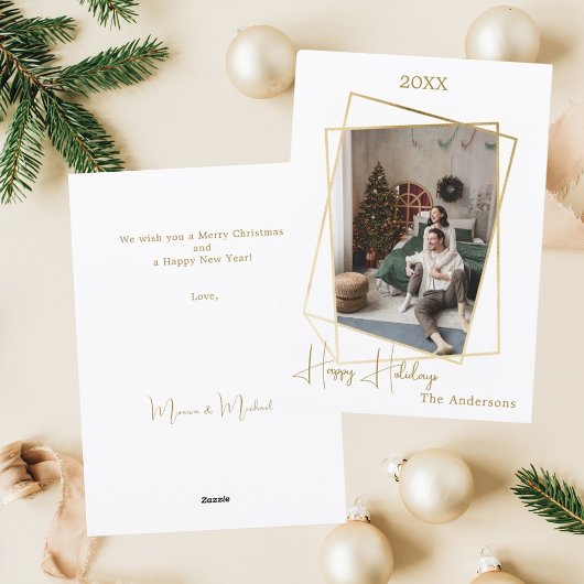 クリスマス写真の幾何学的金ゴールド モダン シーズンカード