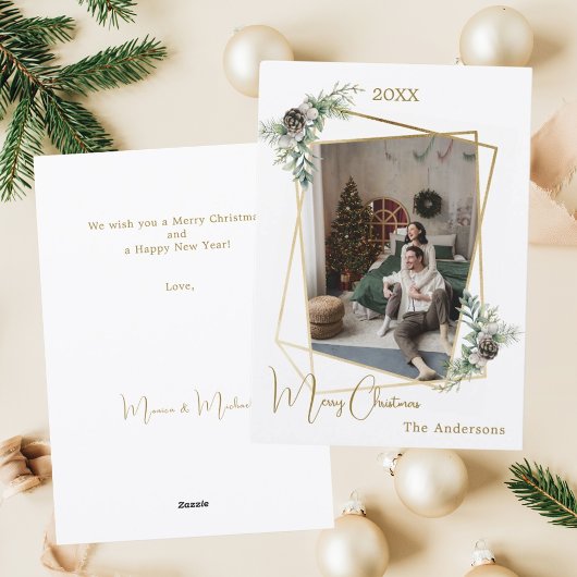 クリスマス写真の幾何学的金ゴールド モダン シーズンカード