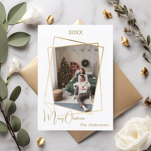 クリスマス写真の幾何学的金ゴールド モダン シーズンカード
