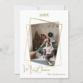 クリスマス写真の幾何学的金ゴールド モダン シーズンカード (正面)