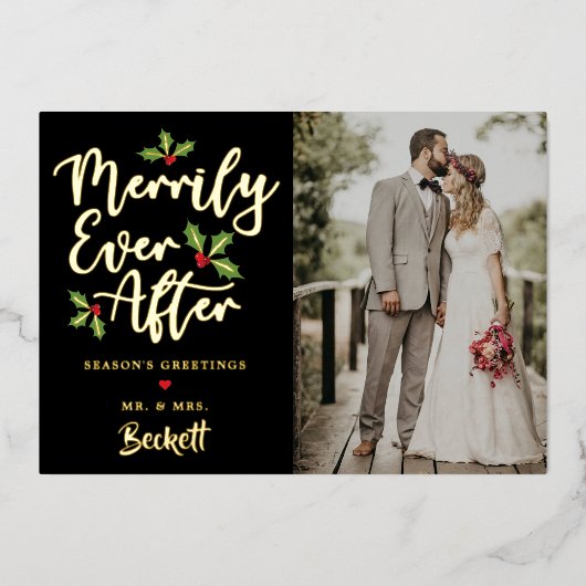 クリスマス写真の後は楽しく実在す 箔シーズンカード (正面)