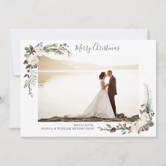 クリスマス写真の水の色の果実と枝 シーズンカード (正面)