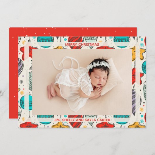 クリスマス写真の誕生のお知らせ シーズンカード (正面/裏面)