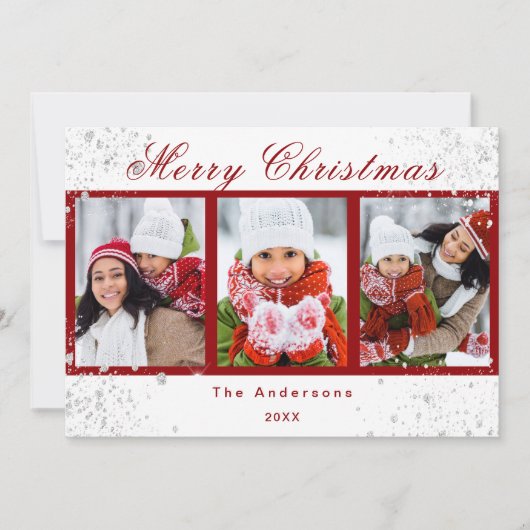 クリスマス写真の赤い白いグリッターの輝きモダン (正面)