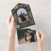 クリスマス写真アーチ水彩植物性フローラ オールインワン招待状 (貼ってはがせる)