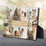 クリスマス写真コラージュを思い出す フォトプラーク<br><div class="desc">6枚の写真コラージュ、あなたの家族の名前、ソフト金ゴールド上のシックな白いレタリングの「20XXクリスマスを思い出す」という言葉は、ハードボードのパネルに直接置かれ、簡単拭きクリーンな表面で驚くほど鮮明な画像を得る。テーブルの上に、棚や机の上に、イーゼルを組み込んだこのプラーク素晴らしは、あなたの休日の思い出の記念のためである。ライブデザインサービス救済は、必要なデザインレイアウトをもし使用できる。</div>