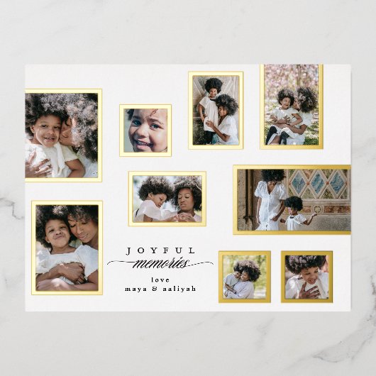 クリスマス写真コラージュモダンの楽しい瞬間 箔シーズンポストカード (正面)