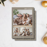 クリスマス写真コラージュ家族トープ シーズンカード<br><div class="desc">愛祝した人と最も暖かい願いを共有するためにモダン設計されたこのクリスマスフォトコラージュカードで季節の喜び。宇宙を前面に3枚の大切な家族の写真に取り付け、今年の思い出を思い出す美しい方法を提供すお気に入りのるホリデーカード。フェスティバルの木や雪の魅力的結晶が入った冬の模様をバックに展示し、居心地の良い季節のtouchを追加。友人や家族に休日の応援を送るのに最適パーソナライズされたで、このカースタイリッシュドは接続し続ける心のこもった方法である。</div>