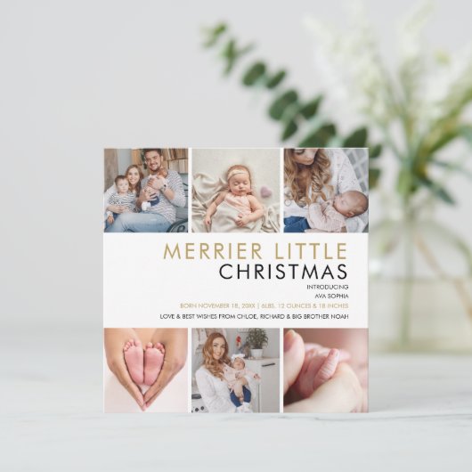 クリスマス写真コラージュ誕生のお知らせ シーズンカード (スタンド正面)