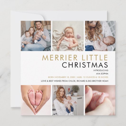 クリスマス写真コラージュ誕生のお知らせ シーズンカード (正面)