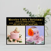 クリスマス写真コラージュ誕生のお知らせ 箔シーズンカード (立ち正面)