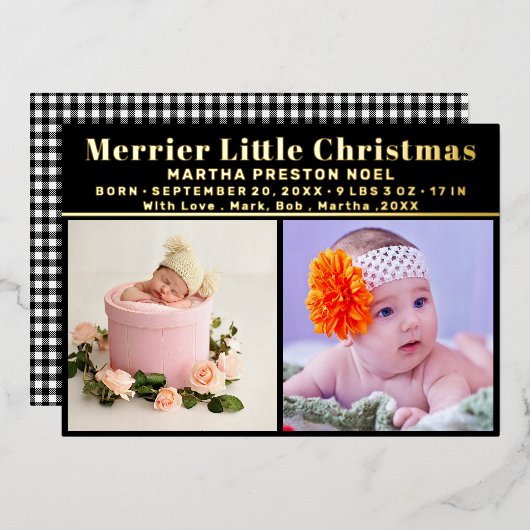 クリスマス写真コラージュ誕生のお知らせ 箔シーズンカード (正面/裏面)