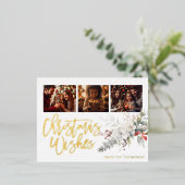 クリスマス写真コラージュ金ゴールドのクリスマスの願い 箔シーズンポストカード (立ち正面)