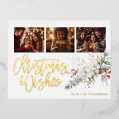 クリスマス写真コラージュ金ゴールドのクリスマスの願い 箔シーズンポストカード (正面)