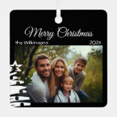 クリスマス写真テンプレートブラックミニマルホリデイ メタルオーナメント (正面)