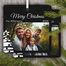 クリスマス写真テンプレートブラックミニマルホリデイ メタルオーナメント