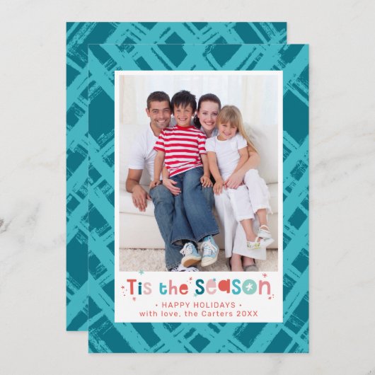 クリスマス写真ファミリーこの季節の引用文 シーズンカード (正面/裏面)