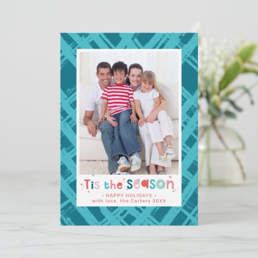 クリスマス写真ファミリーこの季節の引用文 シーズンカード (スタンド正面)