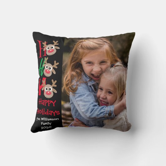 クリスマス写真ホホホホー漫画トナカイ黒 クッション (裏面)