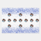 クリスマス写真ホワイトネイビーブルー紙吹雪 ラッピングペーパーシート (正面)