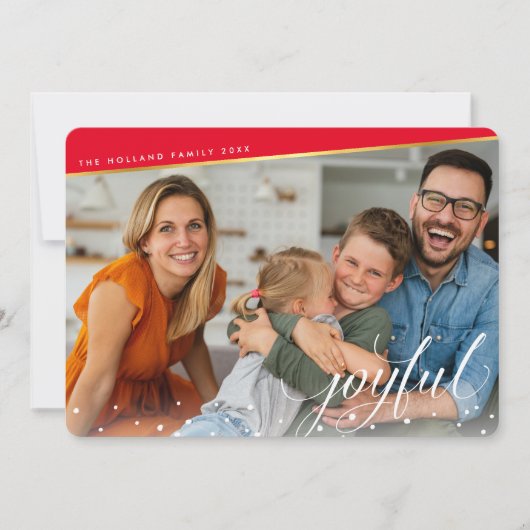 クリスマス写真モダン書の赤金ゴールド シーズンカード (正面)