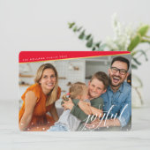 クリスマス写真モダン書の赤金ゴールド シーズンカード (スタンド正面)