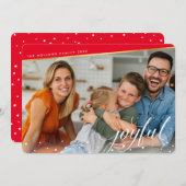 クリスマス写真モダン書の赤金ゴールド シーズンカード (正面/裏面)