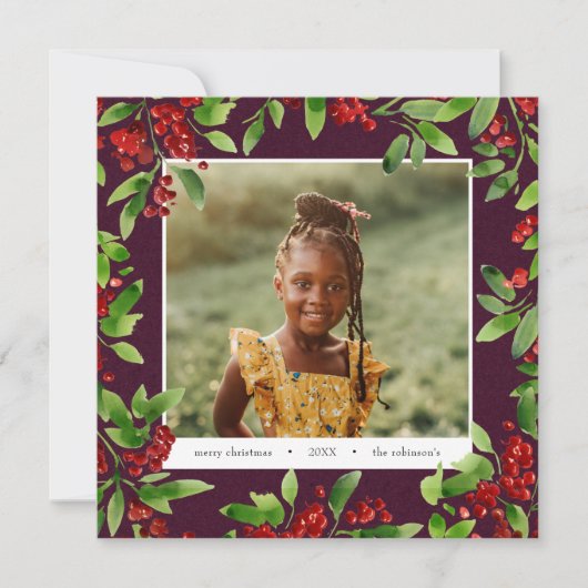 クリスマス写真水の色の植物のホリデーカード 招待状 (正面)