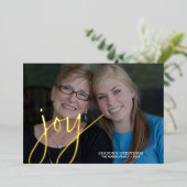 クリスマス写真水平スクリプト金ゴールドJOY in 箔シーズンカード (立ち正面)